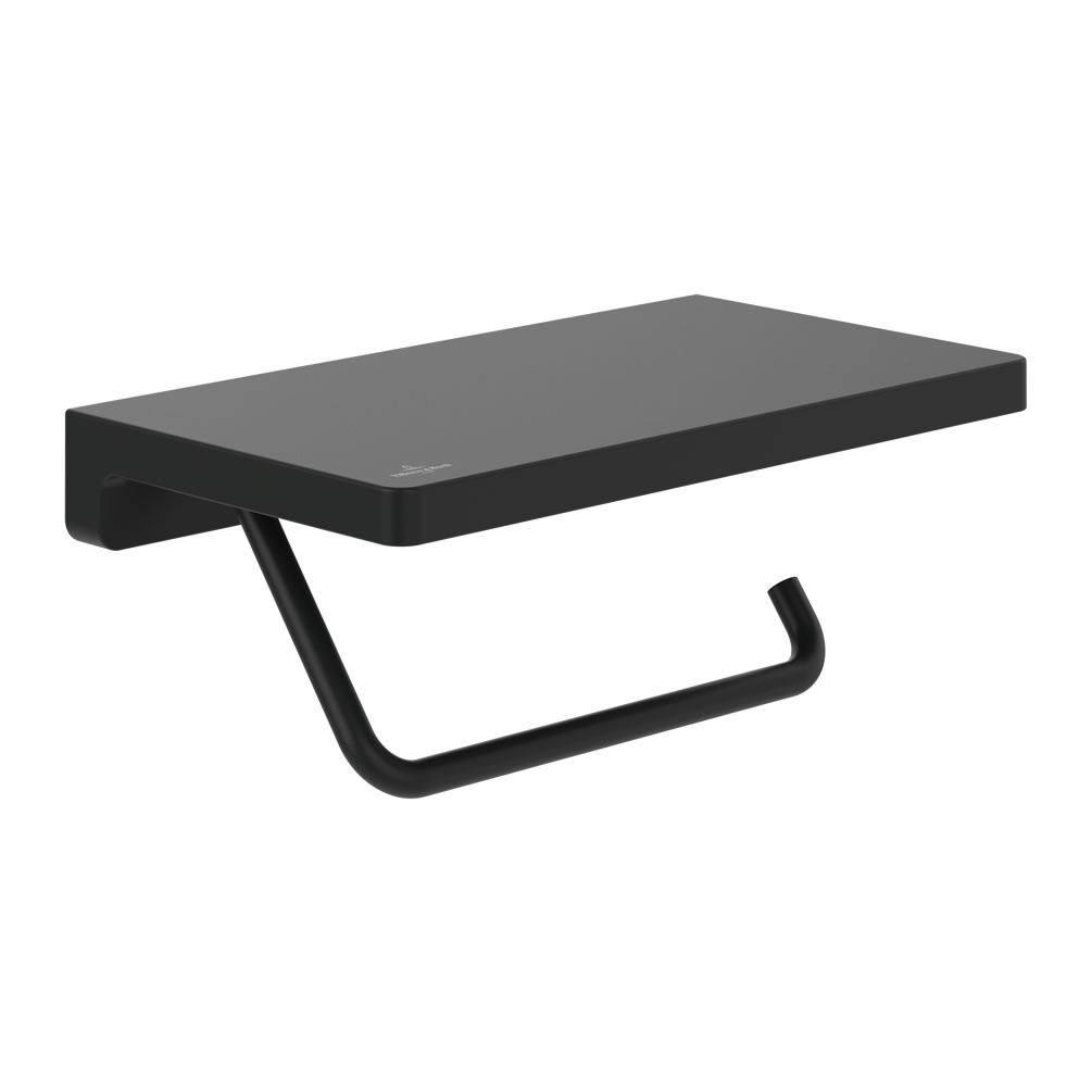 Cutout image of Villeroy & Boch Elements Striking Matt Black Toilet Roll Holder & Shelf